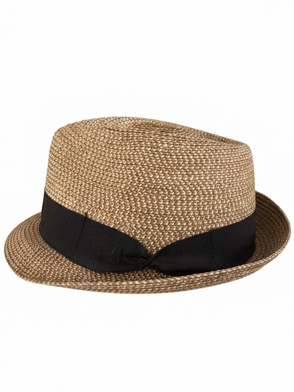 Men's Straw Fedora Hat Brown Black Band Trilby Summer Beach Sun Hat